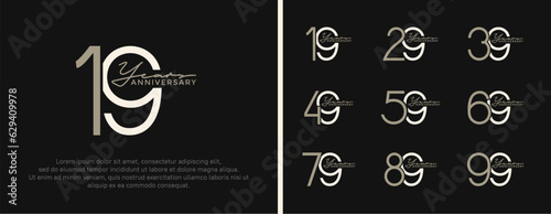 set of anniversary logo brown color on black background for celebration moment photo