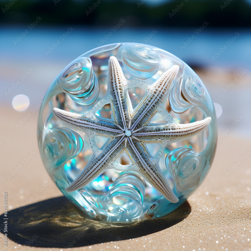 Turquoise colored sphere shaped and abstract sand dollar