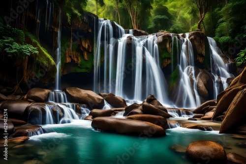  Deep within the heart of Thailand s wilderness  a majestic waterfall takes center stage in the embrace of untouched nature generative ai technology 
