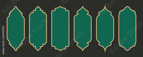 Ramadan frame shapes. Golden border with pattern for banner. Islamic luxury design elements for decoration Vintage vector templates
