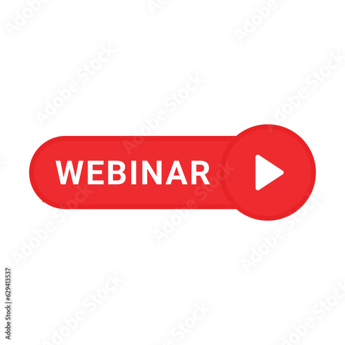 red webinar bubble with play button. flat cartoon style trend modern web cast logotype graphic ui design element isolated on white background. concept of e-learning lesson or internet event marketing