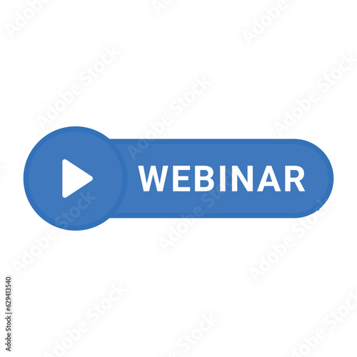blue webinar bubble with play button. flat cartoon style trend modern web cast logotype graphic ui design element isolated on white background. concept of e-learning lesson or internet event marketing