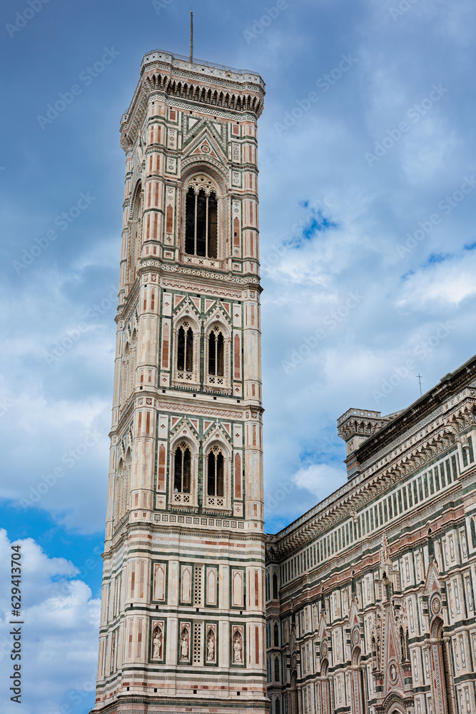 Giotto's Campanile, the Bell Tower of Santa Maria del Fiore, the cathedral of Florence in Piazza del Duomo, Florence - Italy