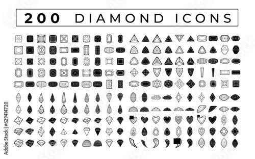 200 simple diamond icons bundle. Vector illustration. minimalistic luxury logotype