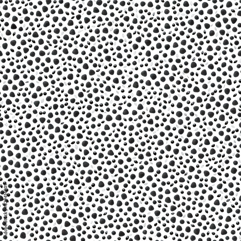 Black and white seamless fruit pattern. AI generated.