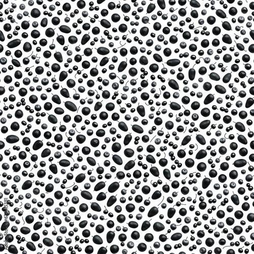 Black and white seamless fruit pattern. AI generated.