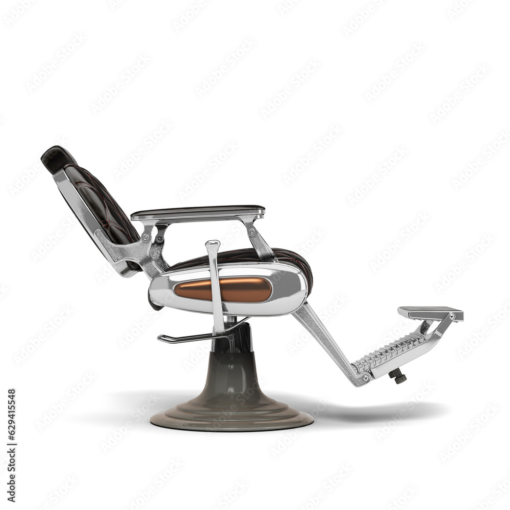 Retro black leather barber chair with chrome inserts right view 3d render on white Retro black leather barber chair with chrome inserts right view 3d render on white
