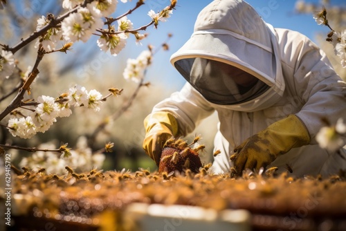 Beekeeper Tending To Beehives, Generative AI