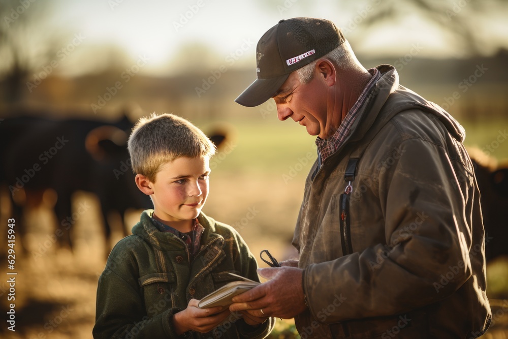 Young Farmer Learning From Experienced Farmer, Generative AI Young Farmer Learning From Experienced Farmer, Generative AI