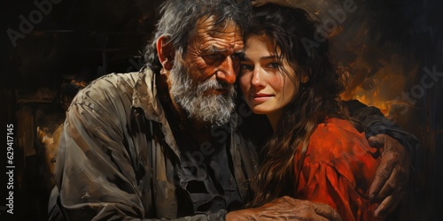 a painting of two elderly people are hugging, generative AI © VALUEINVESTOR