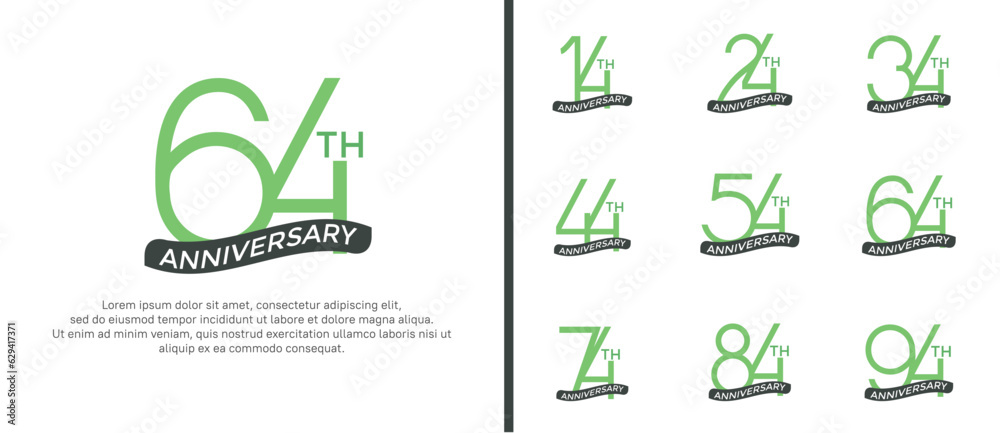 set of anniversary logo green color and ribbon on white background for celebration moment set of anniversary logo green color and ribbon on white background for celebration moment