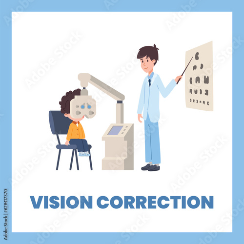 Squared banner about vision correction flat style, vector illustration