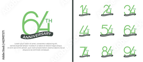 set of anniversary logo green color and ribbon on white background for celebration moment