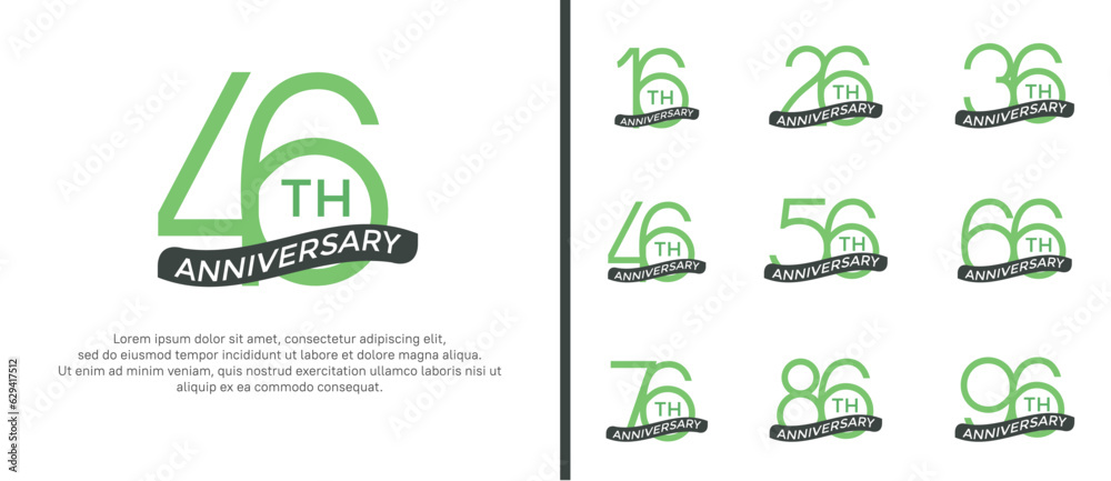 set of anniversary logo green color and ribbon on white background for celebration moment set of anniversary logo green color and ribbon on white background for celebration moment