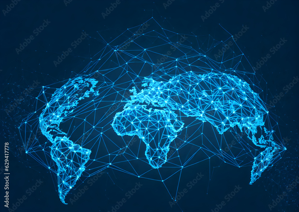 World map with global technology or social connection network, Generative AI