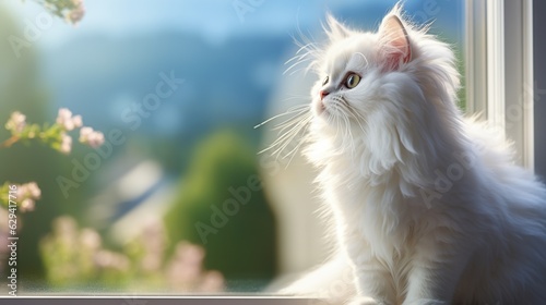 cat persian looking through the window