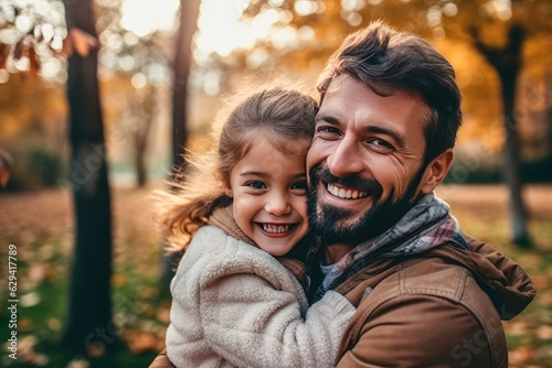 Portrait of happy  father and small daughter hug cuddle enjoy tender close family moment at home , Sweet moments enjoying time together at home , Created with Generative Ai Technology