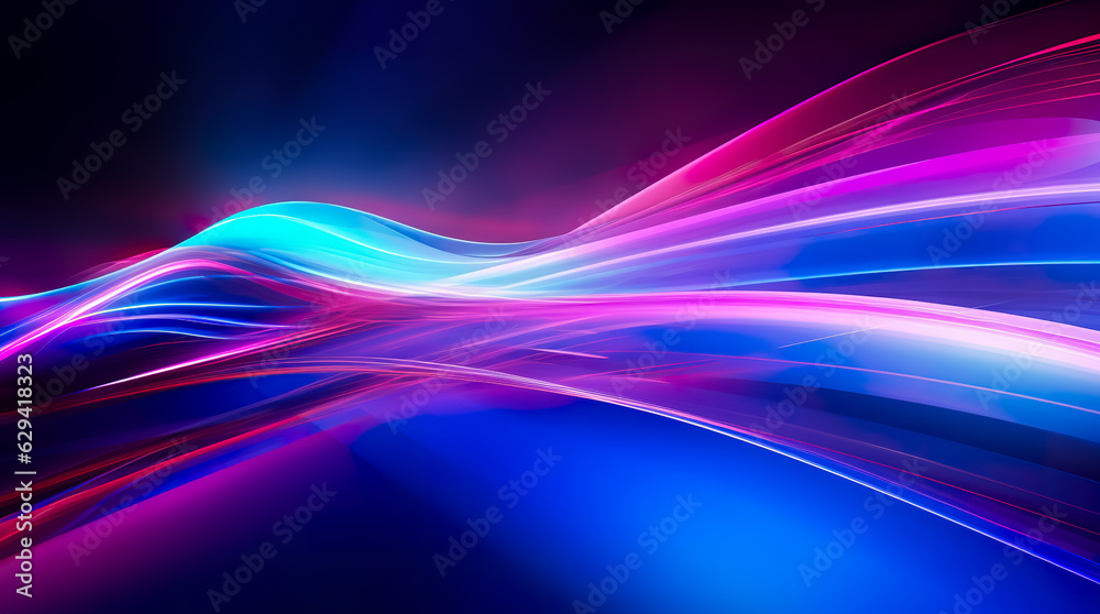 Fototapeta premium Psychedelic Abstract Futuristic Neon. Fluorescent Sci Fi. Glow Laser Showcase Stage Dark Room. Retro Modern