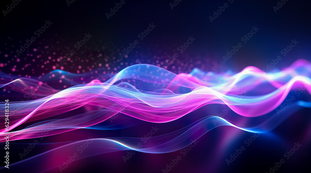 Obraz premium Psychedelic Abstract Futuristic Neon. Fluorescent Sci Fi. Glow Laser Showcase Stage Dark Room. Retro Modern