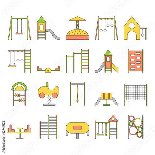 Playground flat colored icons kids clipart