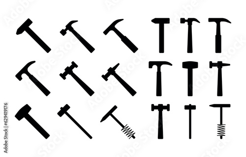 Hammers silhouette icons cliparts construction tools signs