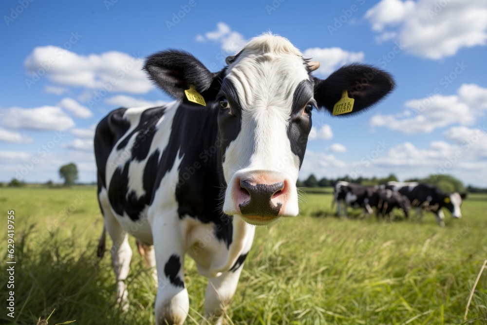 Dairy Cow Grazing In A Vast Field, Generative AI