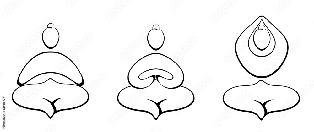 Contours of a man in yoga poses with chakra colors on a white background. Trendy idea design for poster, banner Contours of a man in yoga poses with chakra colors on a white background. Trendy idea design for poster, banner