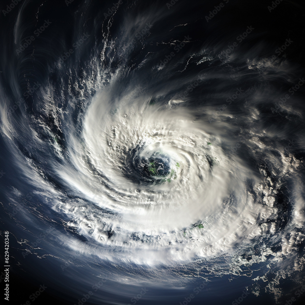 Big hurricane storm seen from the orbit. Created with generative AI technology.