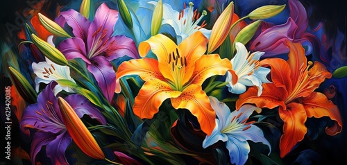 Papier peint painting style illustration,  close up lillies flower in garden, Generative Ai