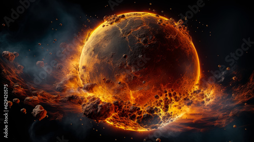 Destruction and Chaos of a Planet Blowing Up in Outer Space Planet Explosion with Debris and Fire AI Generated