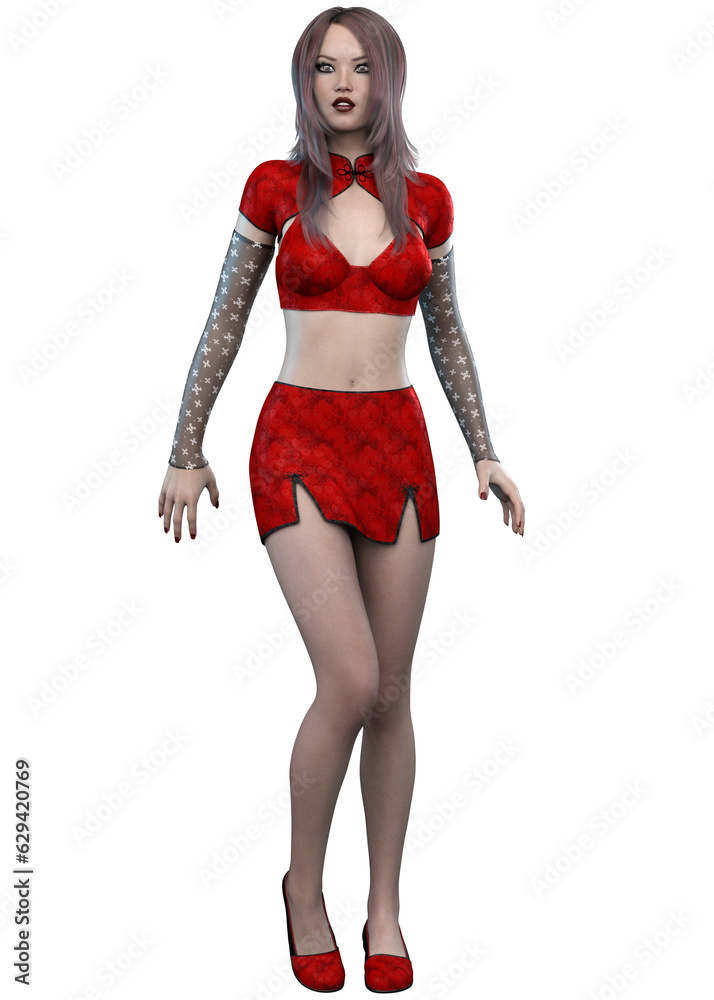 3D Asian girl in red outfit 3D Asian girl in red outfit