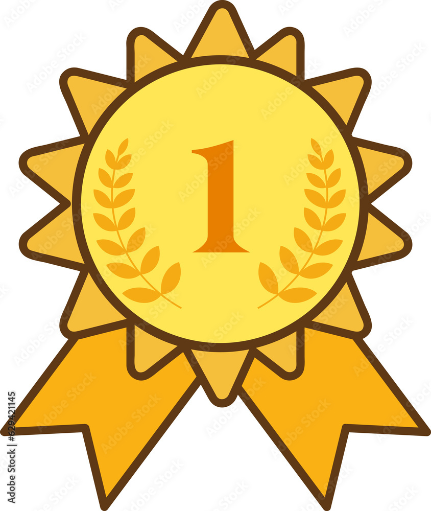 Award ribbon gold medal number first icon isolated vector illustration