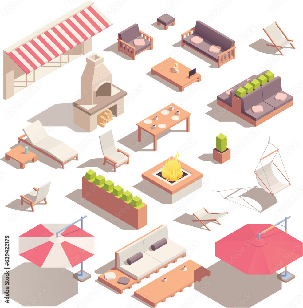 Street Cafe Isometric Set Street Cafe Isometric Set