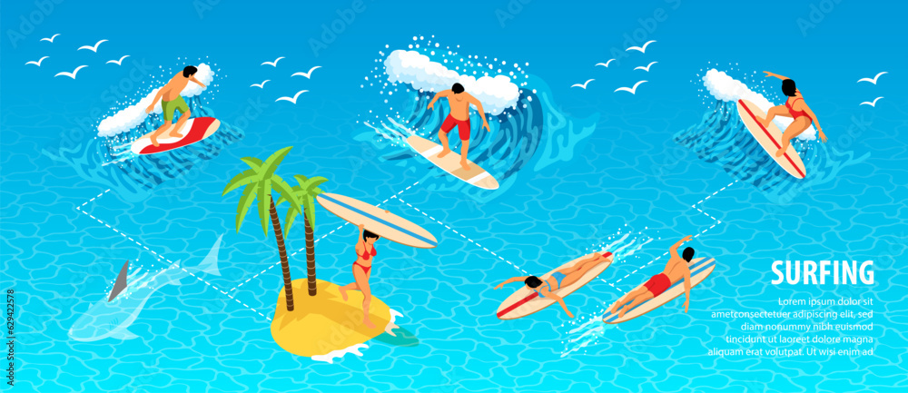 Obraz premium Surfing Isometric Infographics