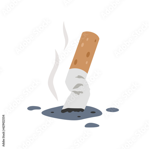 Cigarette butt illustration. Hand drawn extinguished Cigarette butt. Flat design. Vector cartoon illustration isolated on white background.