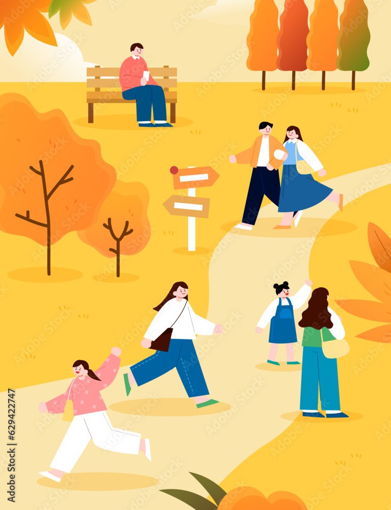 즐거운 가을 축제 캐릭터 풍경 일러스트 01
 - obrazy, fototapety, plakaty 