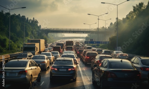 The highway was paralyzed with a massive traffic jam, cars bumper to bumper