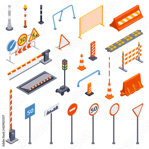 Traffic Road Barriers Icons Set
