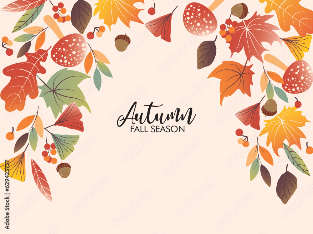 autumn background with leaves. Autumn falling leaves. Autumnal foliage fall and popular leaf flying in wind. Autumn foliage cover template. Autumn design. Templates for placards, banners, flyers, pres