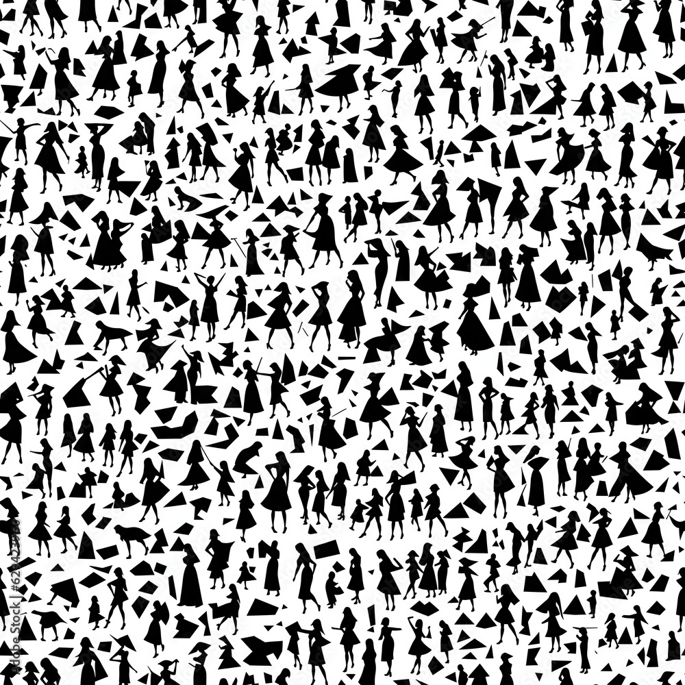 Black and white seamless pattern of human figures. AI generated. Black and white seamless pattern of human figures. AI generated.