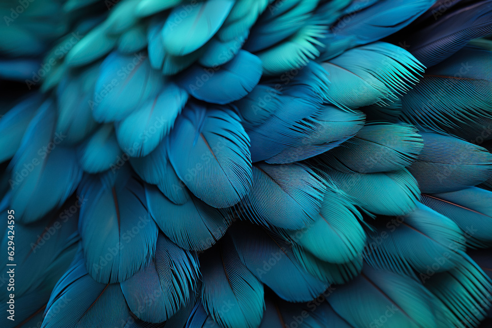 Obraz premium Colorful Feather Background Texture. Vibrant, Artistic Design with Exotic Wing Details – Ultra-Realistic and Elegant. Generative AI.