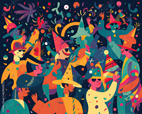 Party Hats and Confetti  A Festive New Years Illustration Created by Generative AI