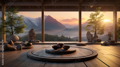 meditation room with mountain view