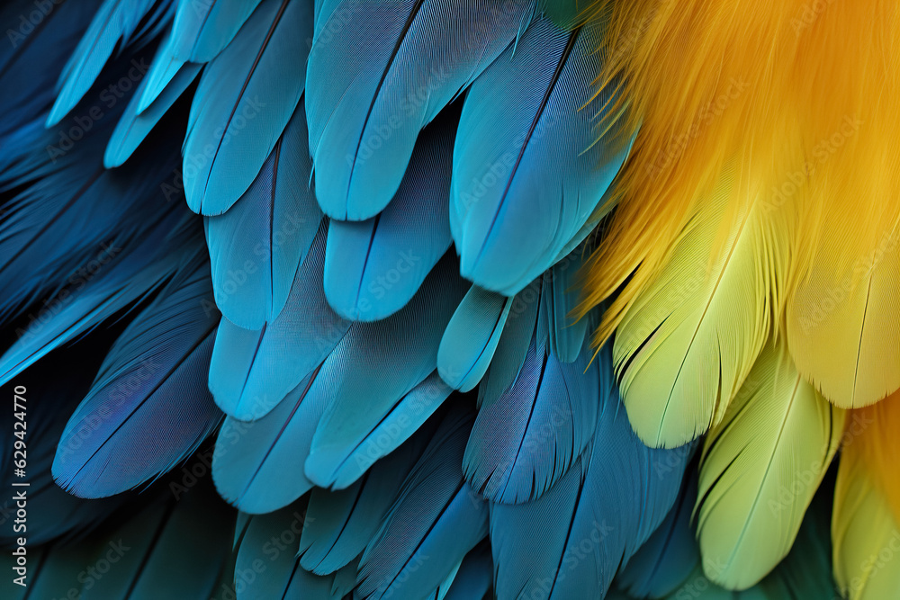 Fototapeta premium Colorful Feather Background Texture. Vibrant, Artistic Design with Exotic Wing Details – Ultra-Realistic and Elegant. Generative AI.