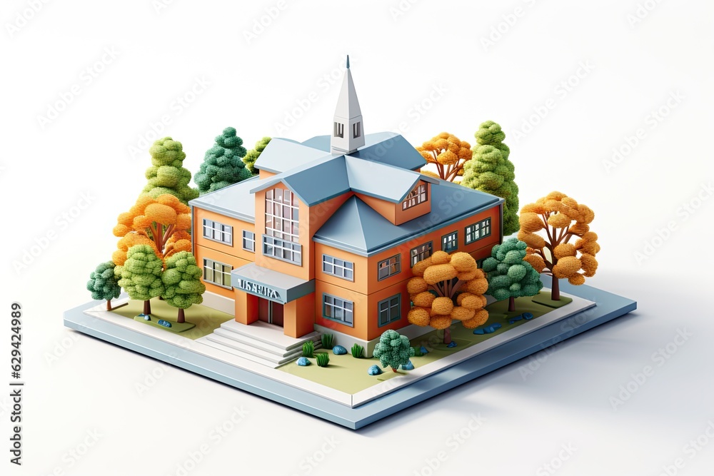 3d illustration school building, 3d rendering