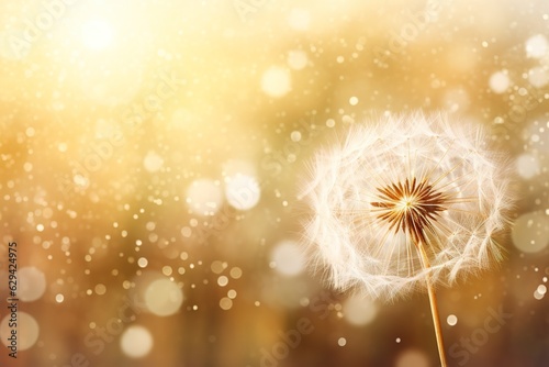 Dandelion flower on bokeh background. Copy space