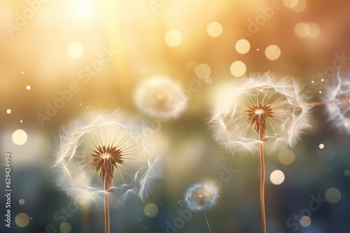 Dandelion flower on bokeh background. Copy space