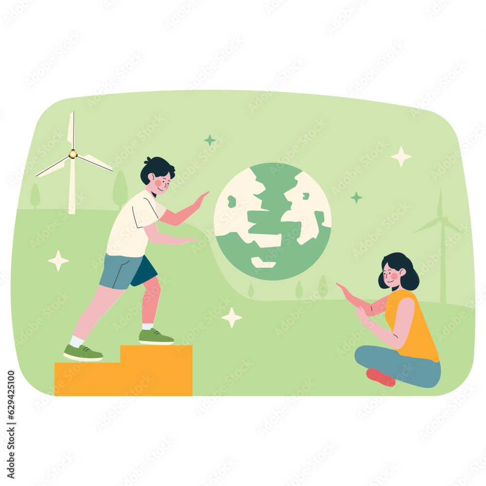 Save The Earth Save Energy 2D Color Illustrations