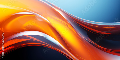 Abstract 3d glass render, glossy, reflective, organic curve wave in motion. Gradient design element for banner, background, wallpaper