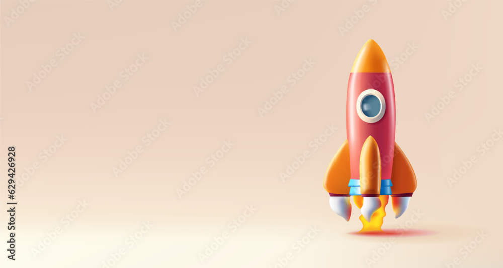 3D render Illustration of red rocket, for startup business metaphore, digital icon